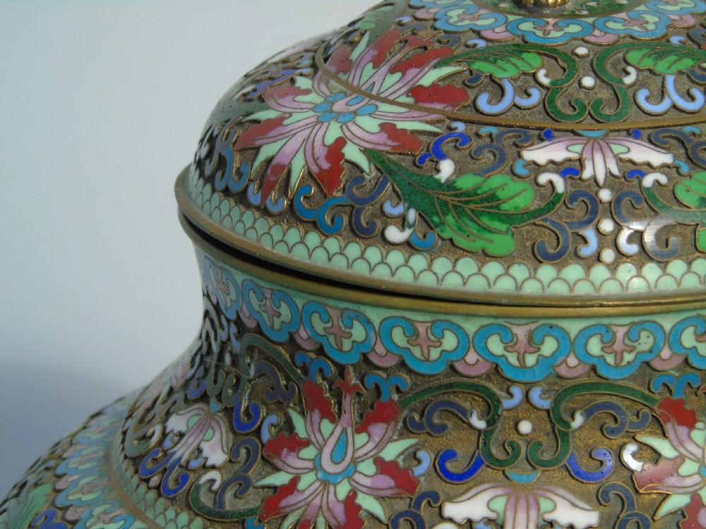 Antique Large Chinese Champleve Enamel Vase and Cover View X