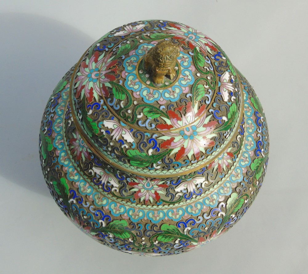 Antique Large Chinese Champleve Enamel Vase and Cover View XI