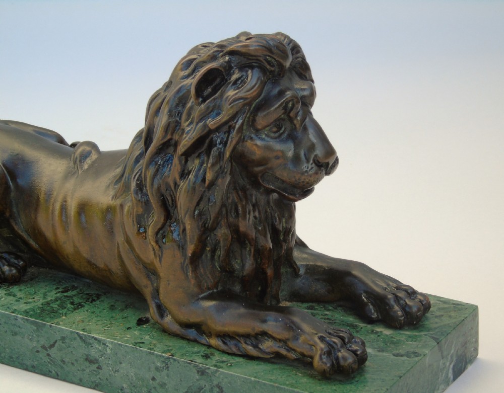 19th Century Antique Bronze of Recumbent Lion View V
