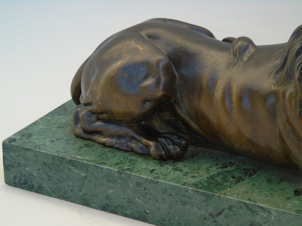19th Century Antique Bronze of Recumbent Lion View VI