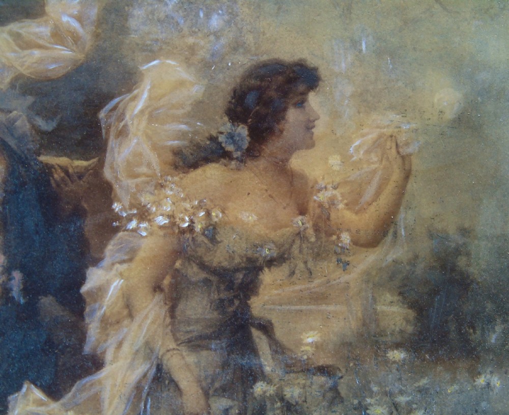 Beautiful Antique Crystoleum Reverse Painting on Glass Maidens View III