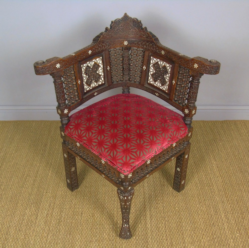 Antique Inlaid Syrian Hardwood Corner Armchair View II