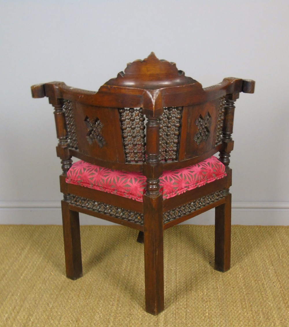 Antique Inlaid Syrian Hardwood Corner Armchair View V