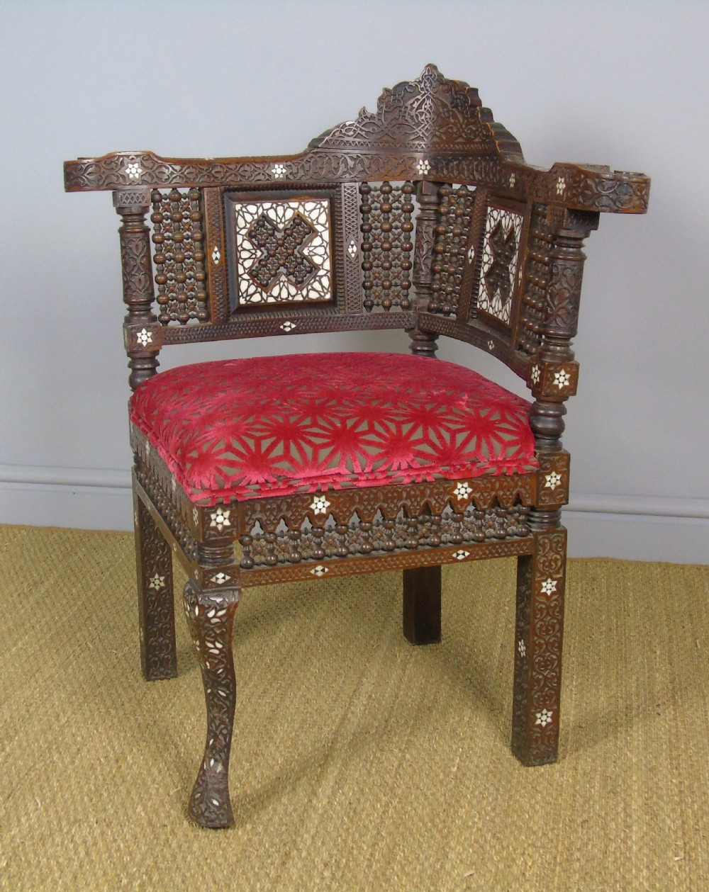 Antique Inlaid Syrian Hardwood Corner Armchair View VI