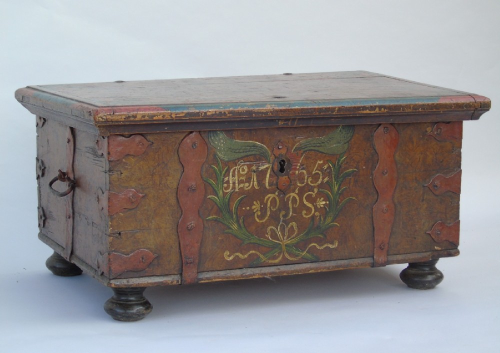 Charming 18th Century Swedish Hand Painted Marriage Chest