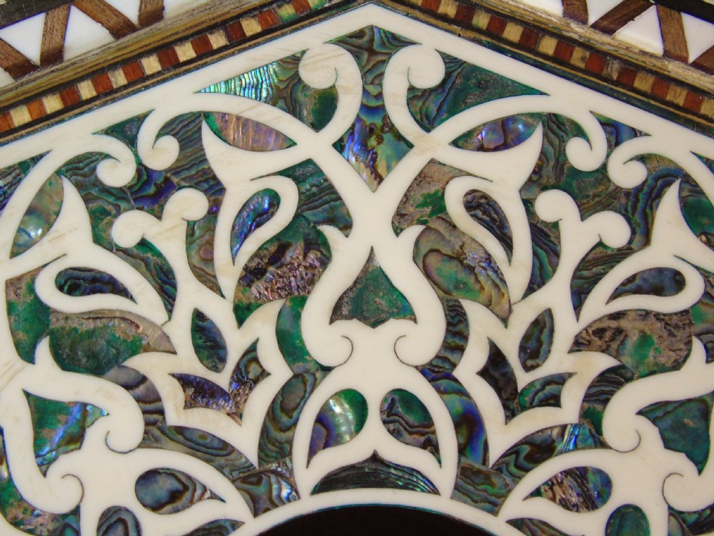 Antique Pair Syrian Mother of Pearl Inlaid Hardwood Tables View III
