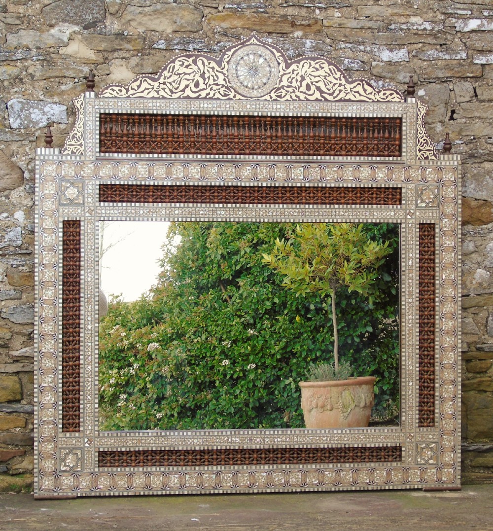 Stunning Antique Inlaid Damascus Mirror Mother of Pearl View II