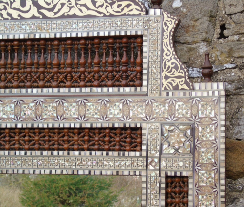 Stunning Antique Inlaid Damascus Mirror Mother of Pearl View III