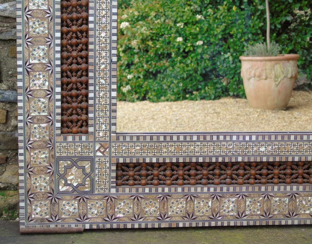 Stunning Antique Inlaid Damascus Mirror Mother of Pearl View IV