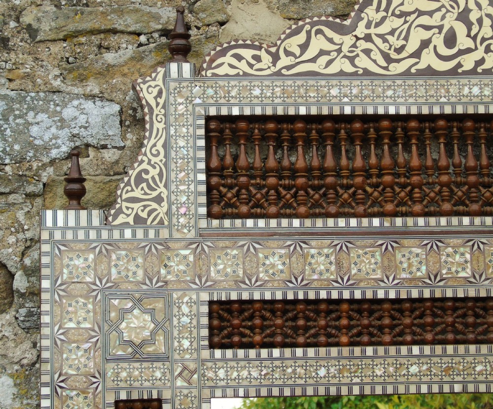 Stunning Antique Inlaid Damascus Mirror Mother of Pearl View V