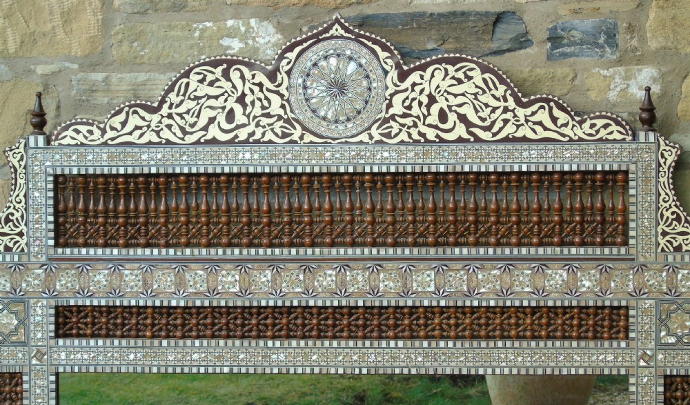 Stunning Antique Inlaid Damascus Mirror Mother of Pearl View VIII