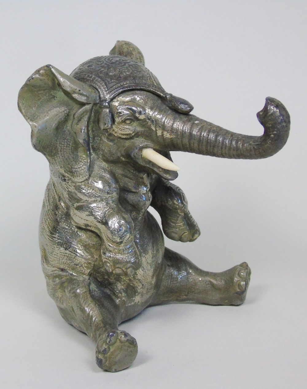 Signed Japanese Meiji Period Silver Elephant Inkwell