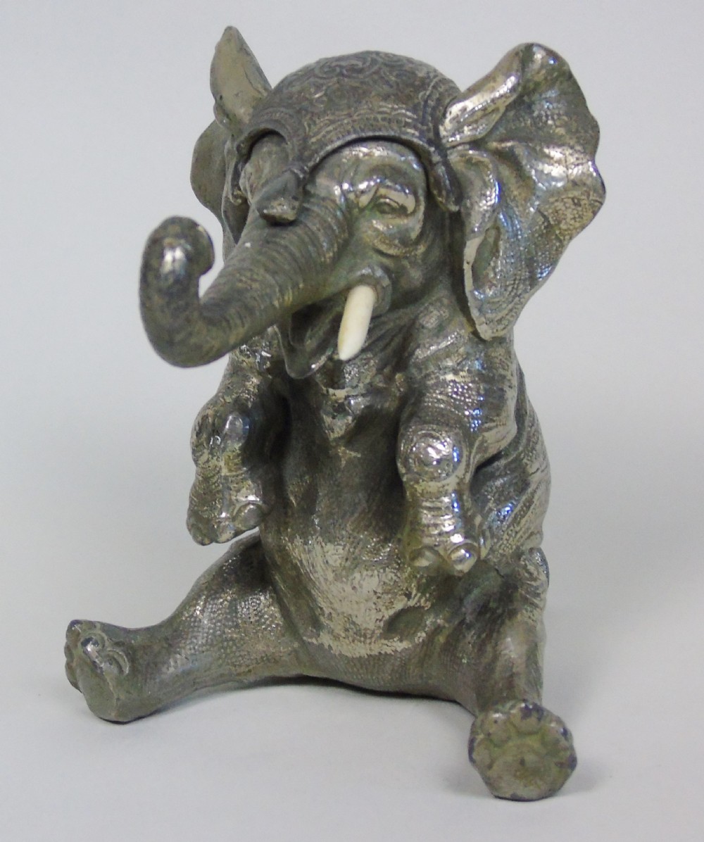Signed Japanese Meiji Period Silver Elephant Inkwell View II
