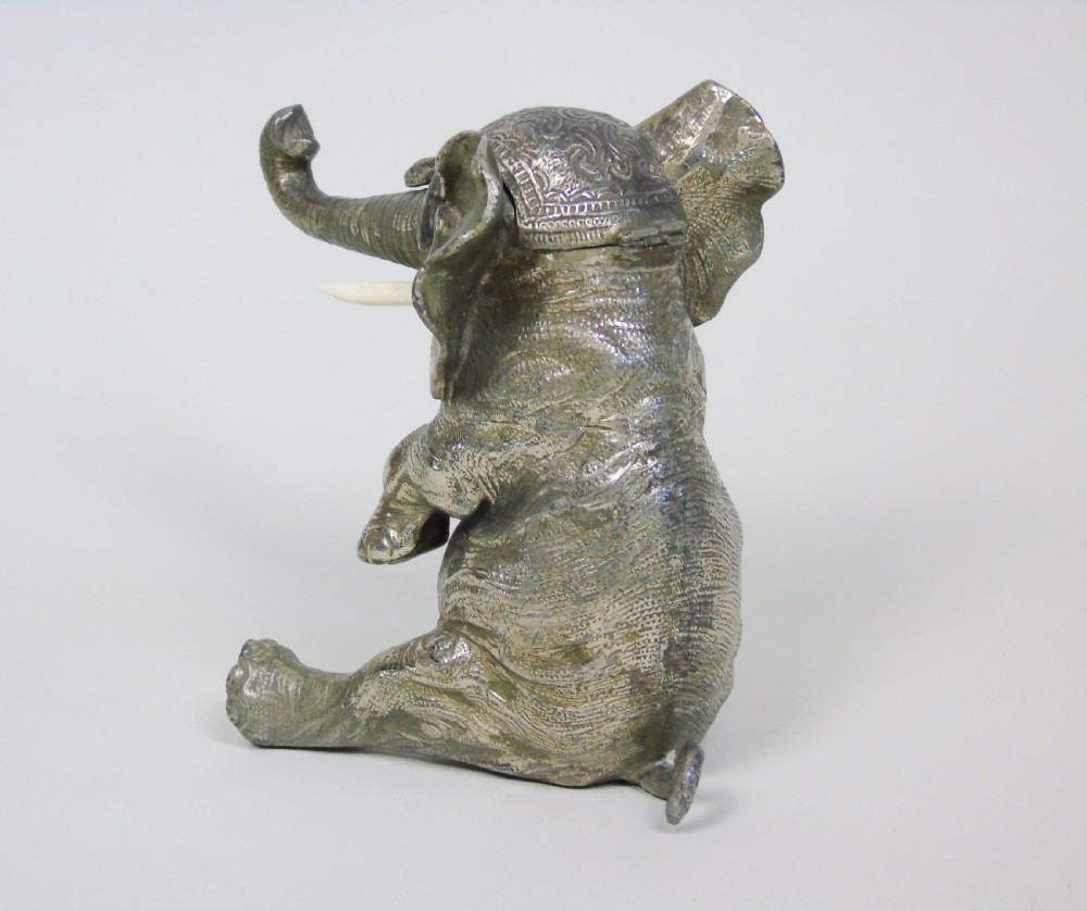 Signed Japanese Meiji Period Silver Elephant Inkwell View IV
