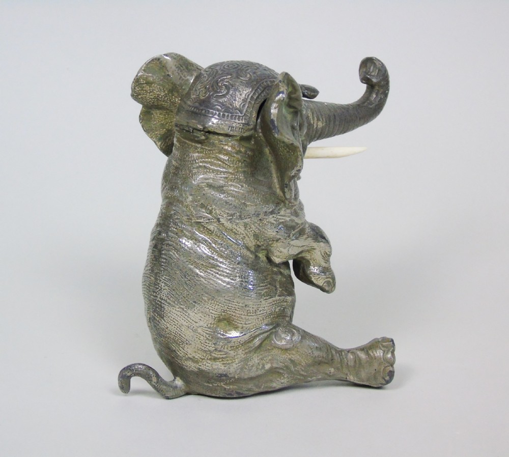 Signed Japanese Meiji Period Silver Elephant Inkwell View V