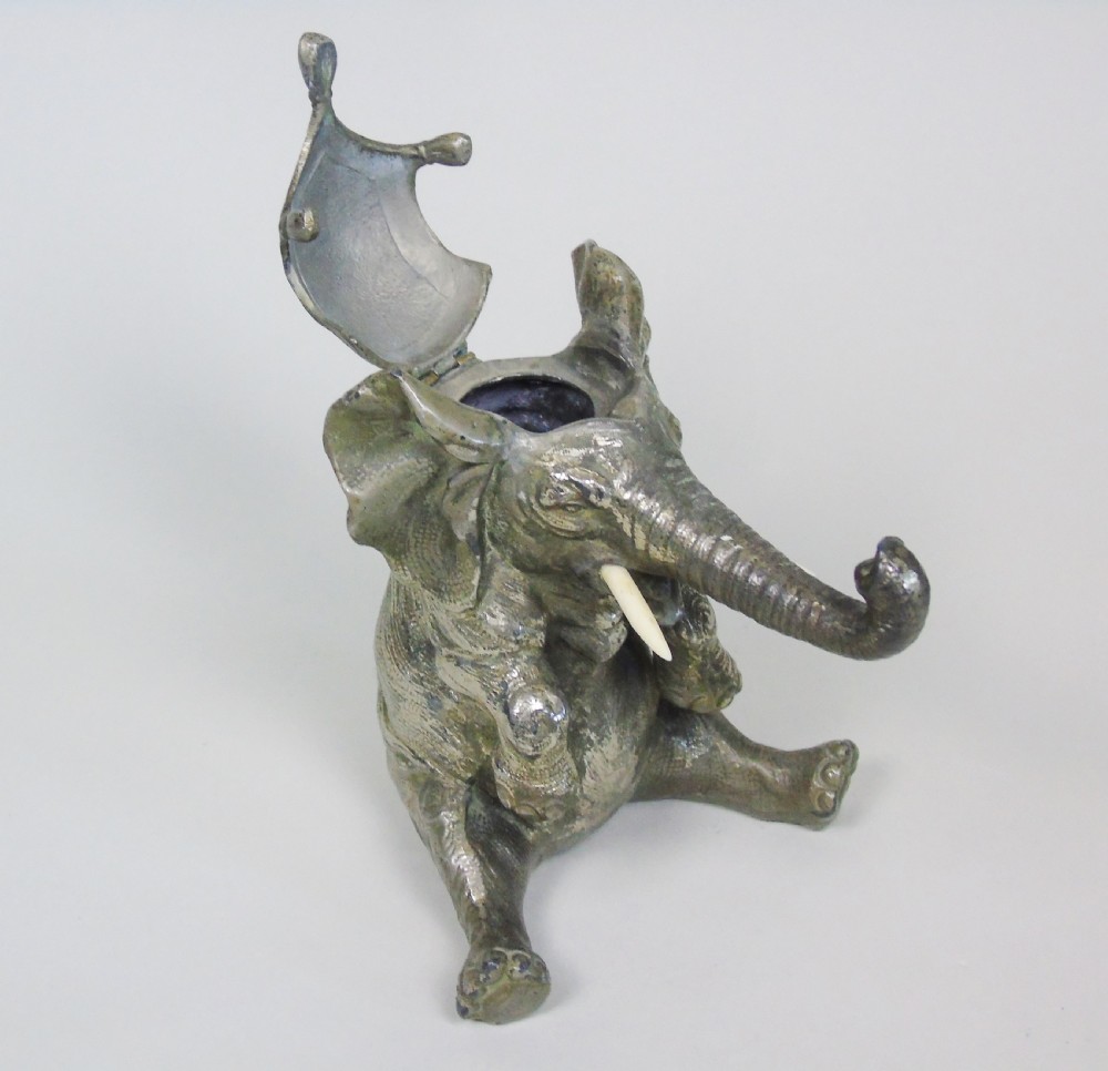 Signed Japanese Meiji Period Silver Elephant Inkwell View VI