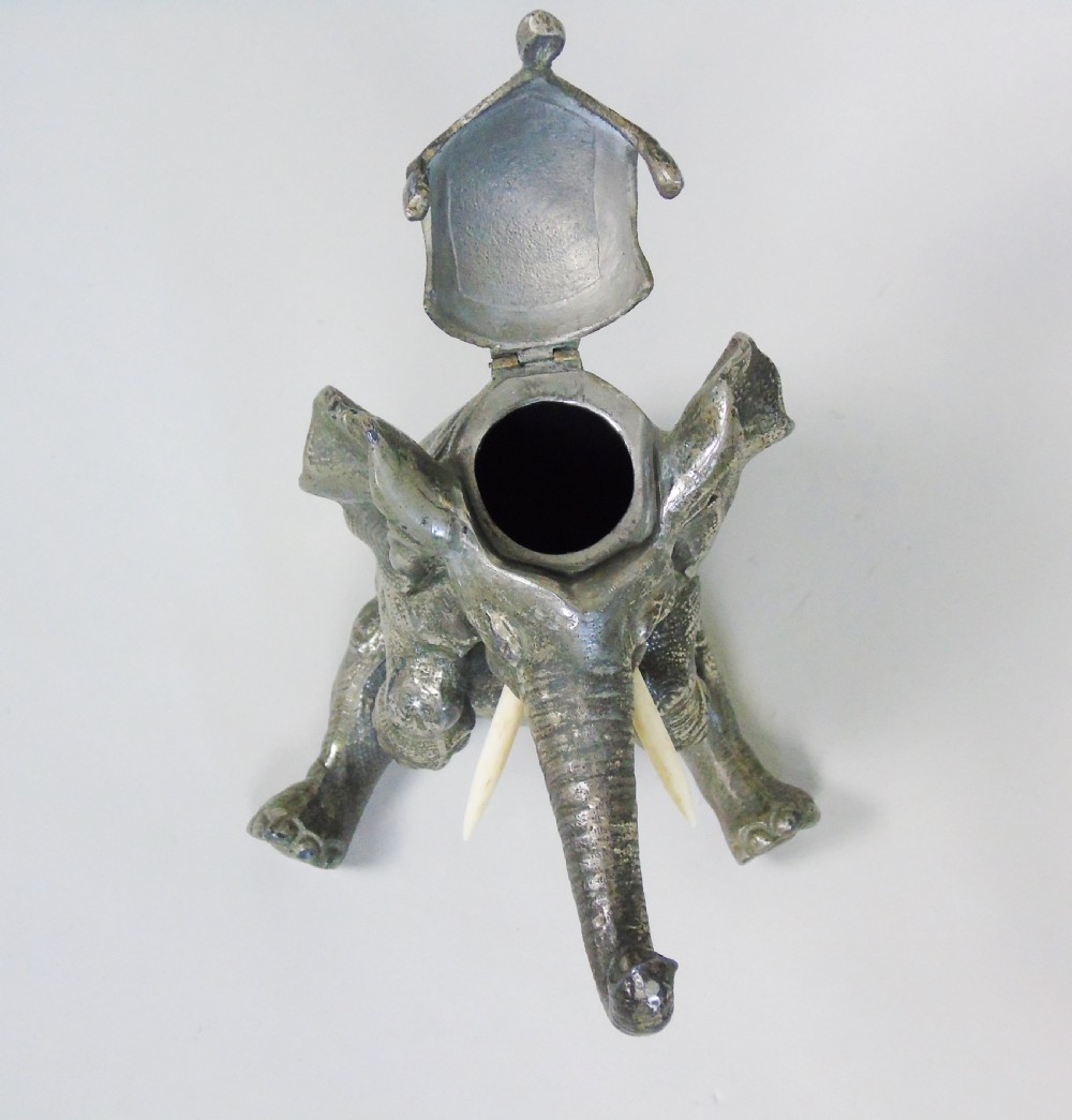 Signed Japanese Meiji Period Silver Elephant Inkwell View VII