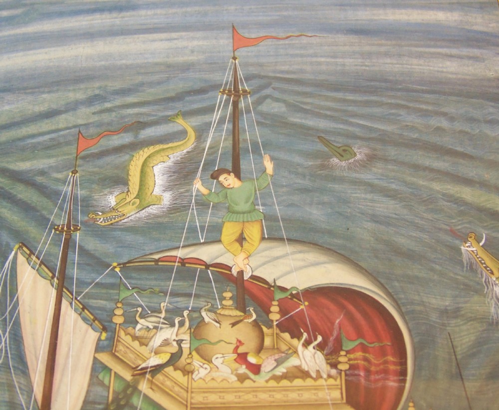 Antique Indian Gouache Painting Svayambhuva and his Ark View VIII