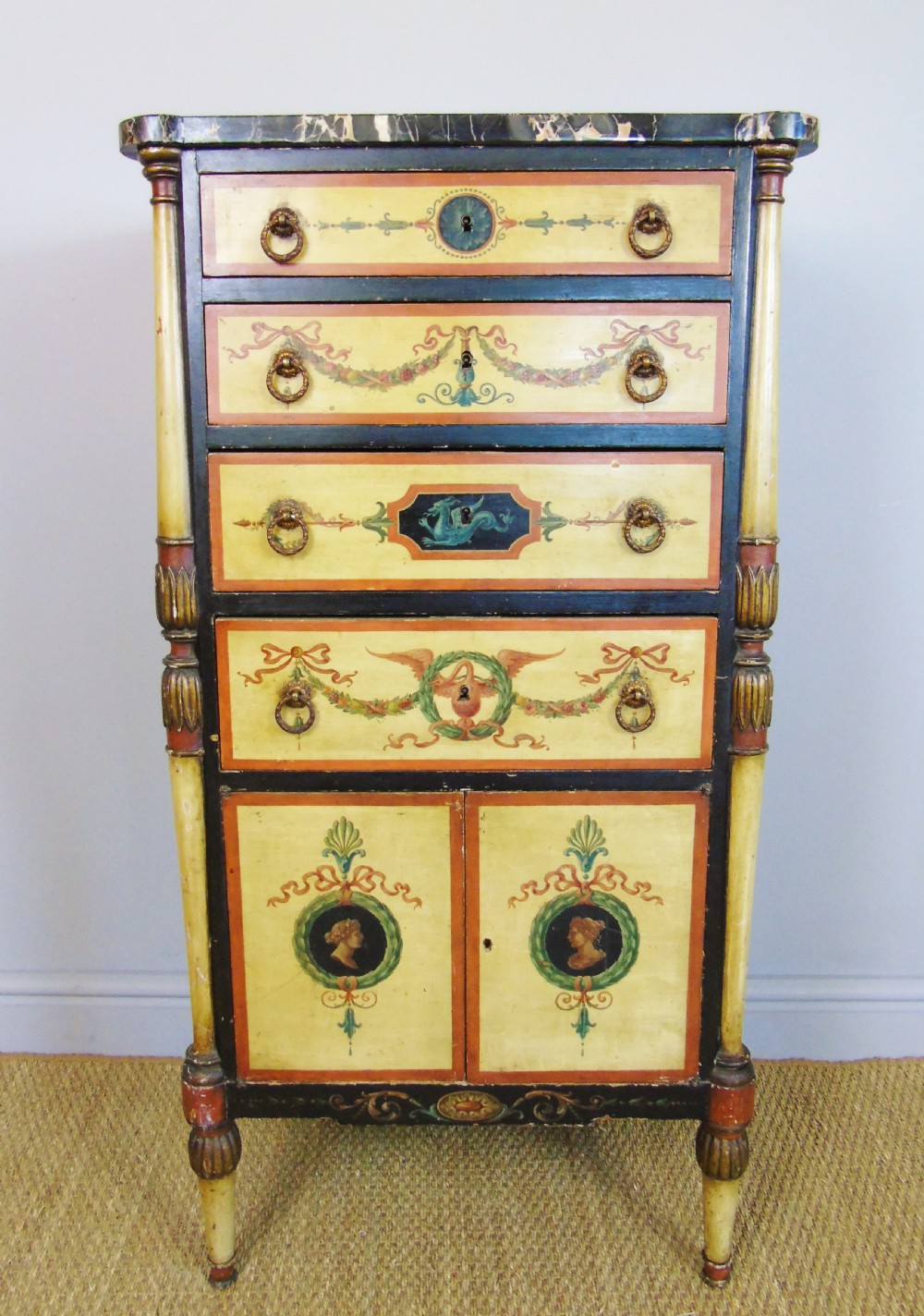 Antique Hand Painted Regency Marble Top Cabinet View II