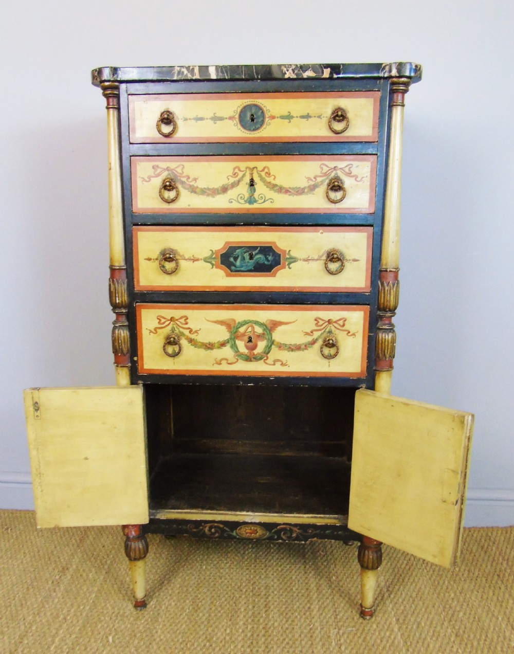 Antique Hand Painted Regency Marble Top Cabinet View VIII