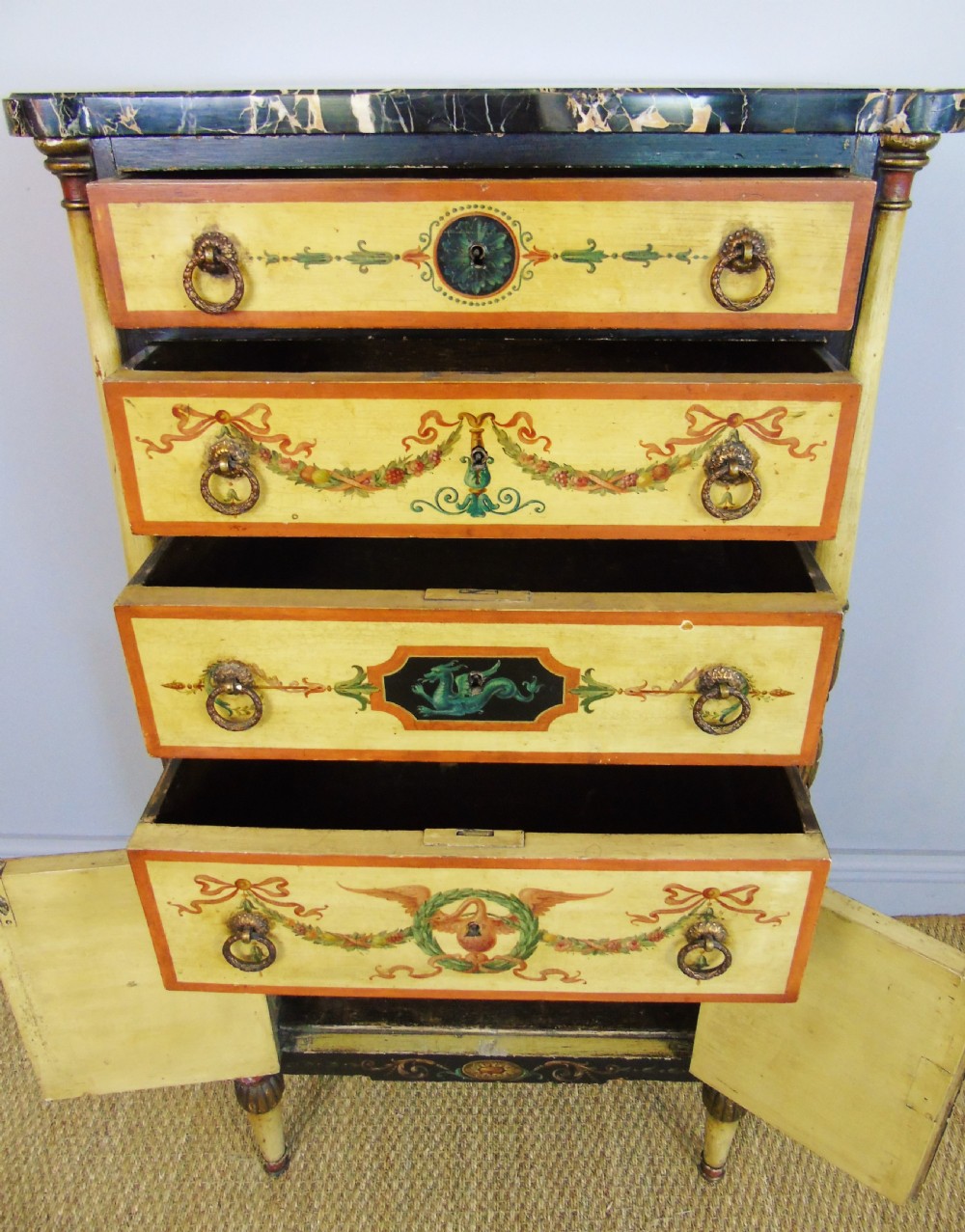 Antique Hand Painted Regency Marble Top Cabinet View IX