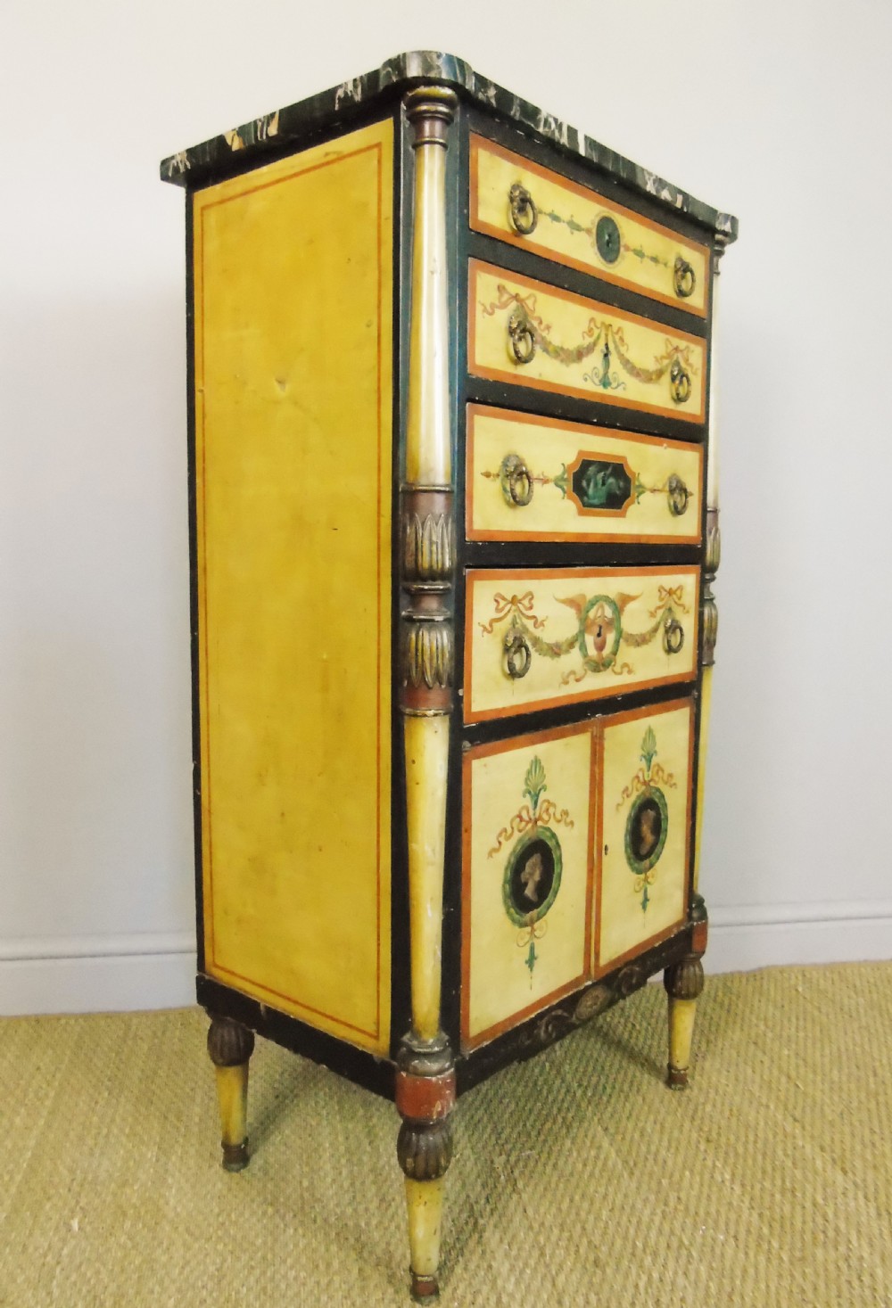 Antique Hand Painted Regency Marble Top Cabinet View XI
