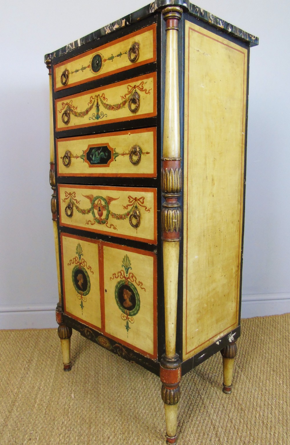 Antique Hand Painted Regency Marble Top Cabinet View XII