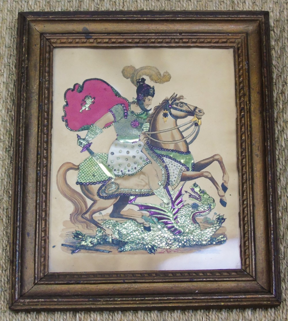 Antique Tinsel Picture St George and the Dragon