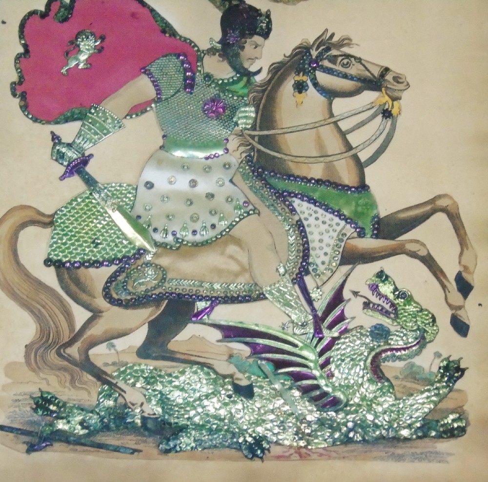Antique Tinsel Picture St George and the Dragon View III