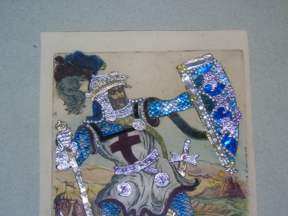 Antique Tinsel Picture Mr Glynn as Richard Cauer de Lion View III