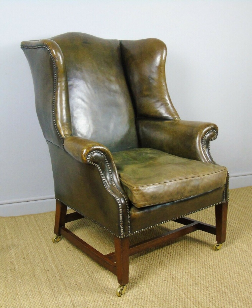 Good Regency Style Antique Leather Wing Back Armchair