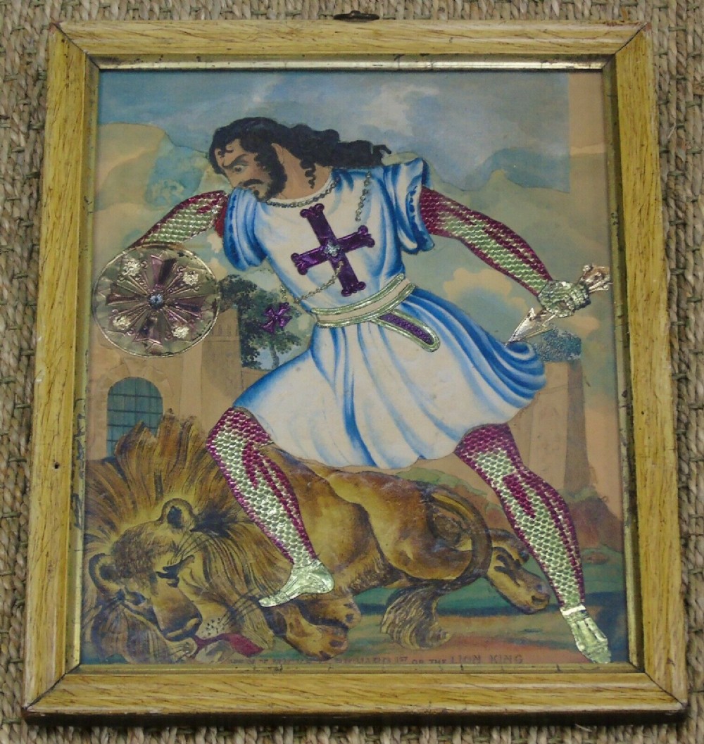 Antique Tinsel Picture Mr Hicks as Richard I or Lion King