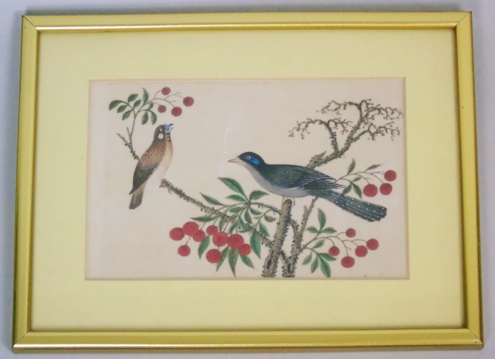 Good Set of Three Antique Chinese Pith Paintings Birds View II
