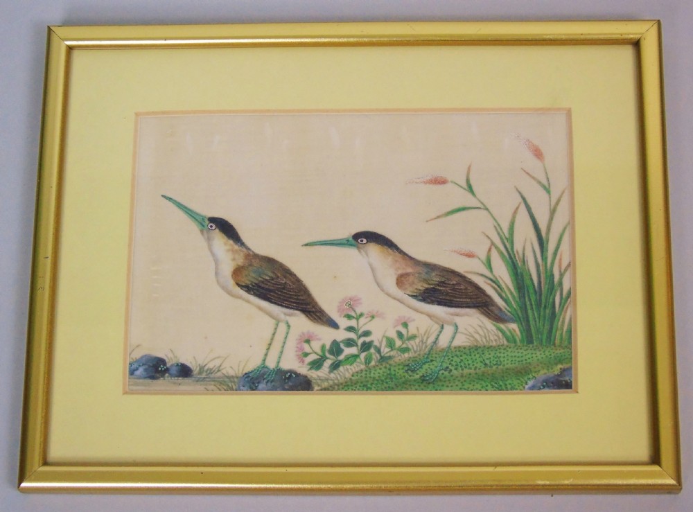 Good Set of Three Antique Chinese Pith Paintings Birds View III