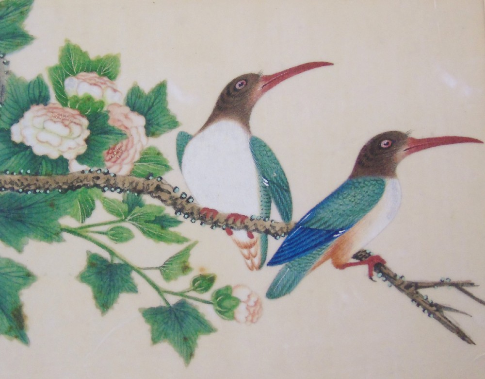 Good Set of Three Antique Chinese Pith Paintings Birds View VII