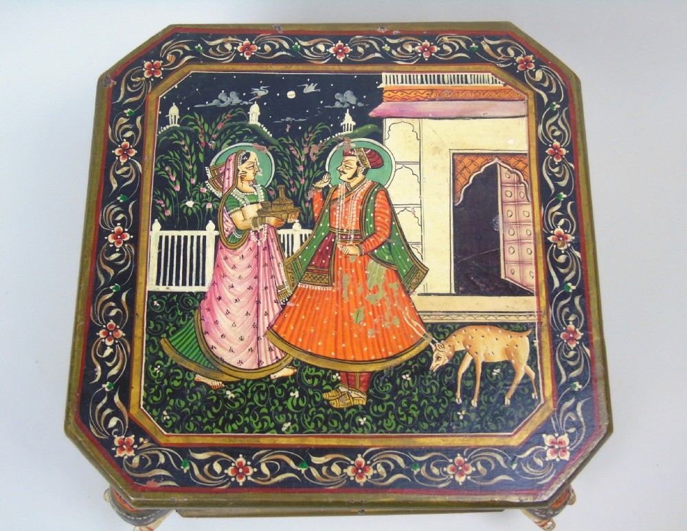 Antique Indian Wood & Polychrome Decorated Spice Box View II