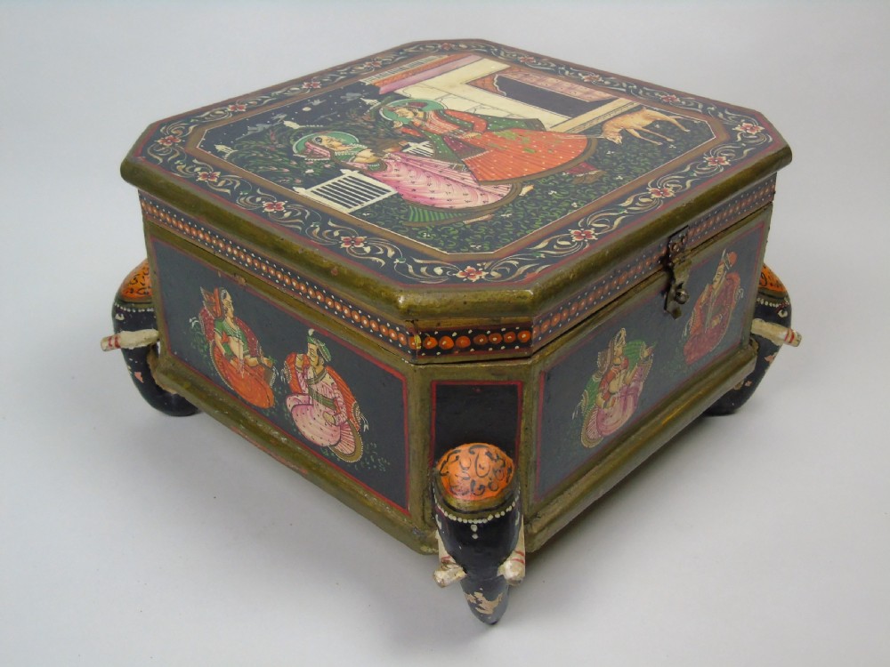 Antique Indian Wood & Polychrome Decorated Spice Box View III