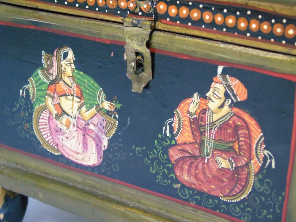 Antique Indian Wood & Polychrome Decorated Spice Box View IV
