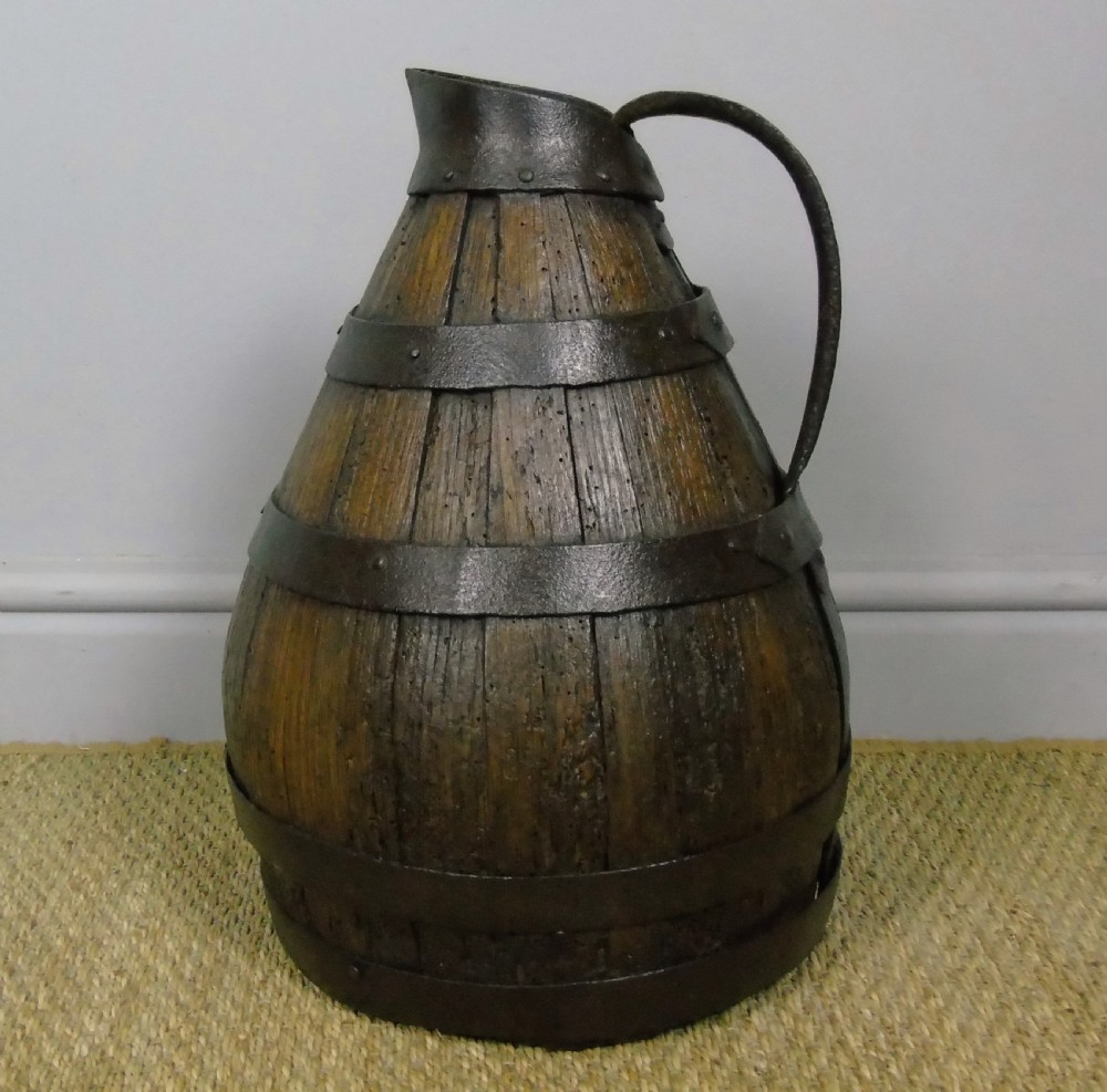 Charming Coopered Oak 19th Century Cider Jug