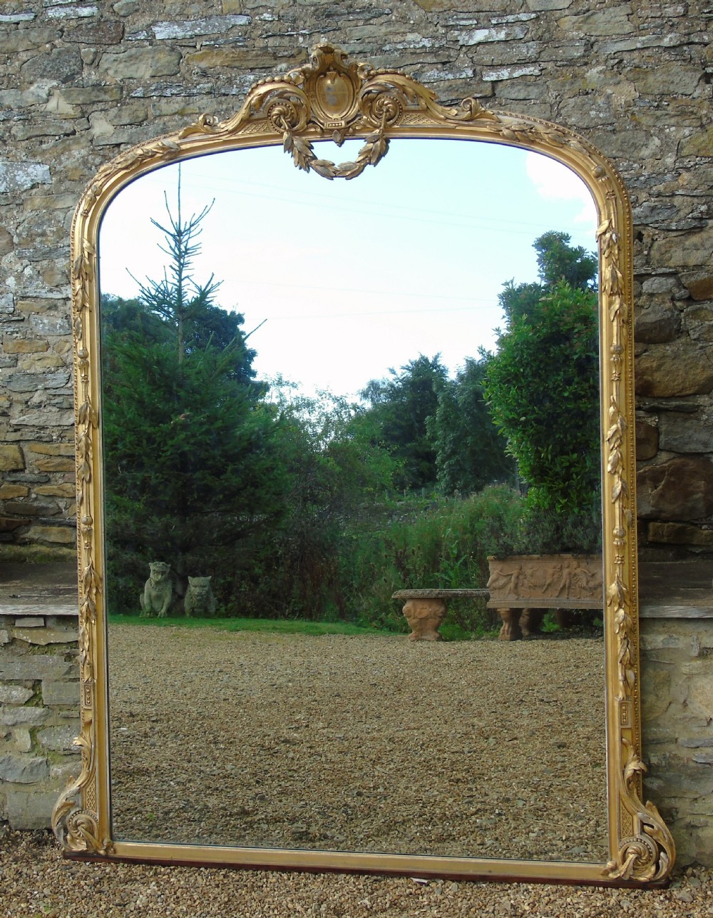 Grand 19th Century Arched Gilt Mirror Floor Standing