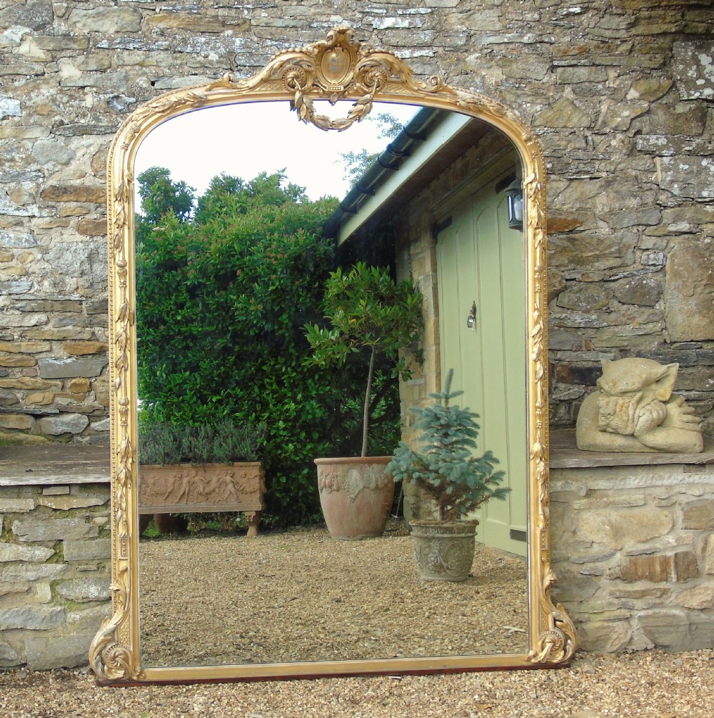 Grand 19th Century Arched Gilt Mirror Floor Standing View II