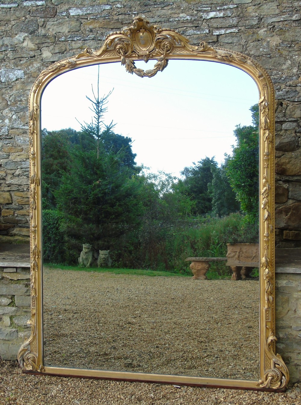 Grand 19th Century Arched Gilt Mirror Floor Standing View VIII