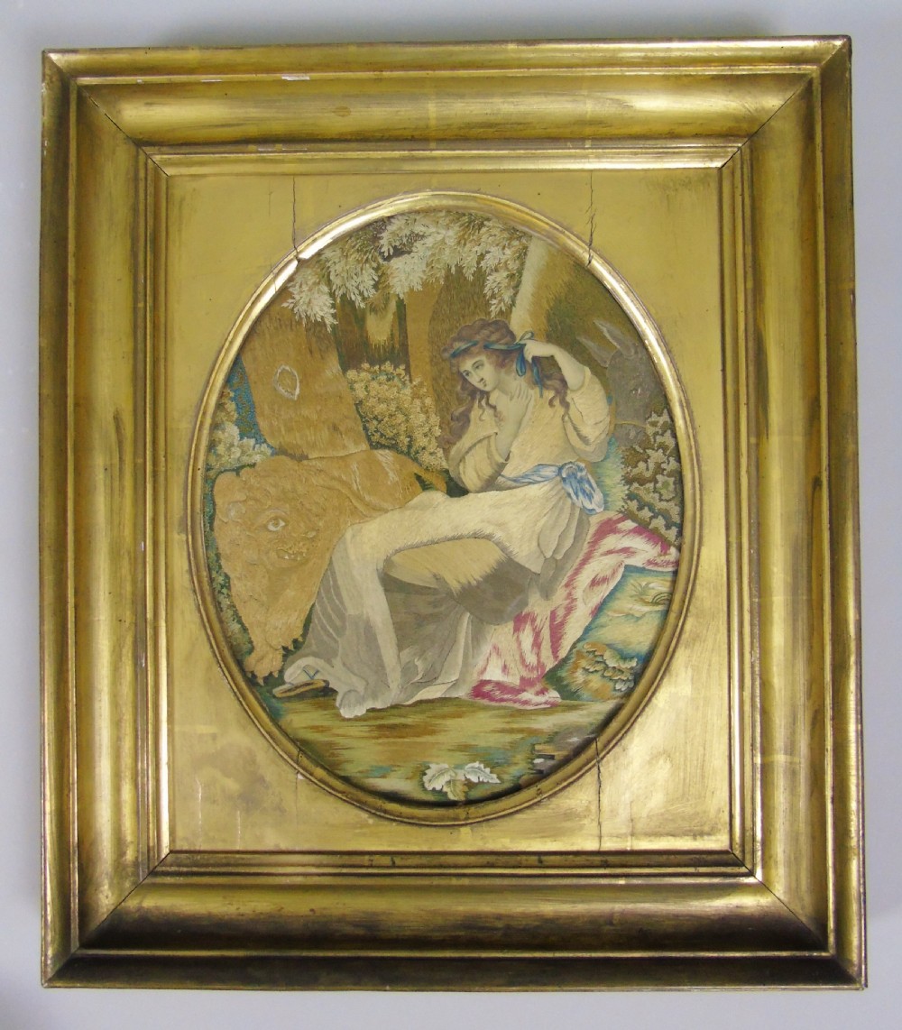 Georgian Silk Picture Persephone and the Lion