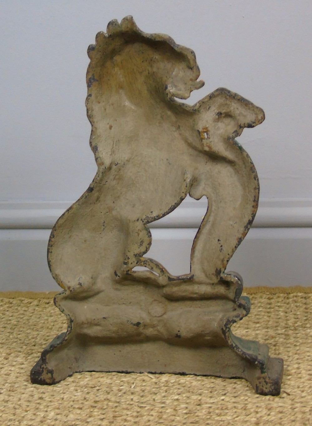 Antique Cast Iron Rampant Lion Doorstop Original Paint View III