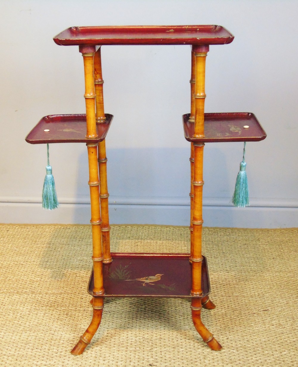 Antique French Lacquered & Faux Bamboo Table 