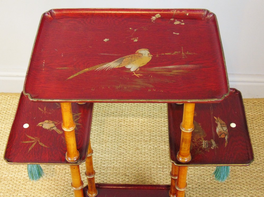 Antique French Lacquered & Faux Bamboo Table  View II