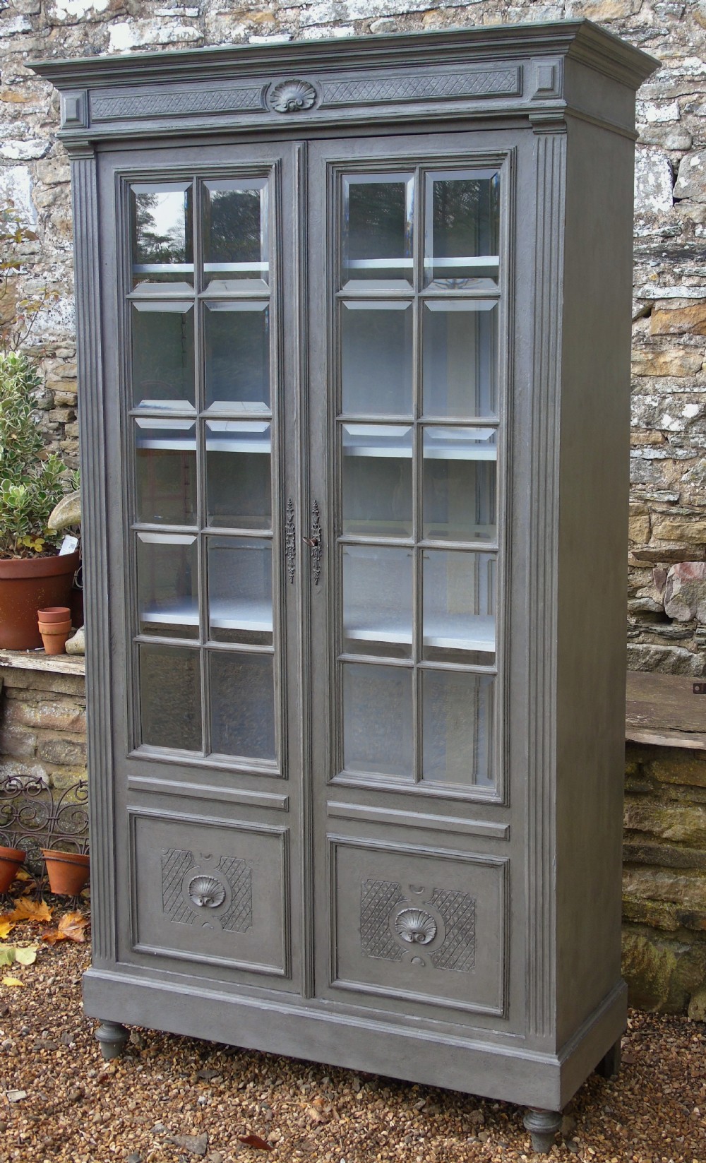 Imposing 19th Century French Glazed & Painted Bookcase Cabinet