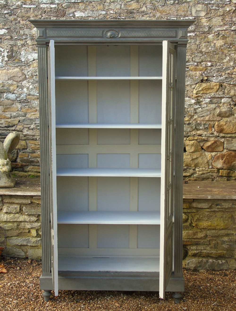 Imposing 19th Century French Glazed & Painted Bookcase Cabinet View VII