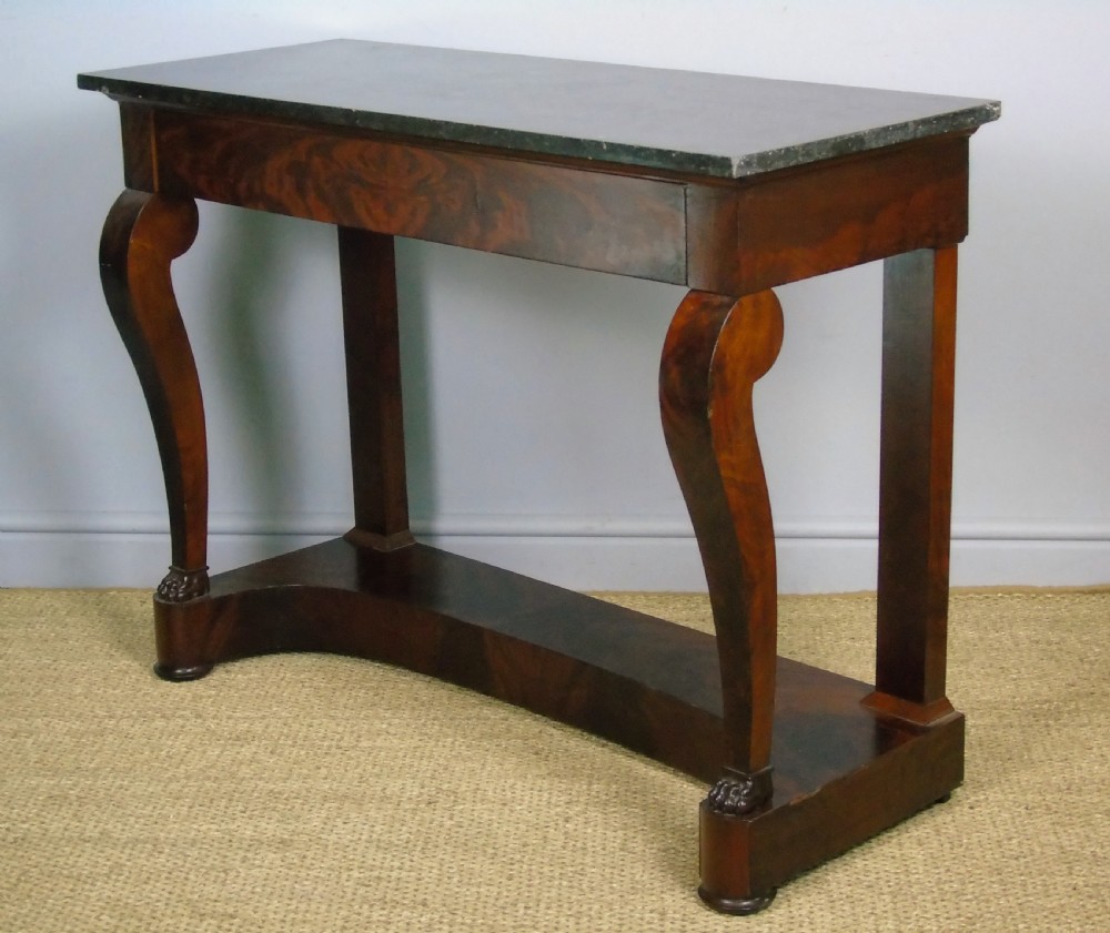 Elegant French Empire Mahogany & Marble Console Table View II