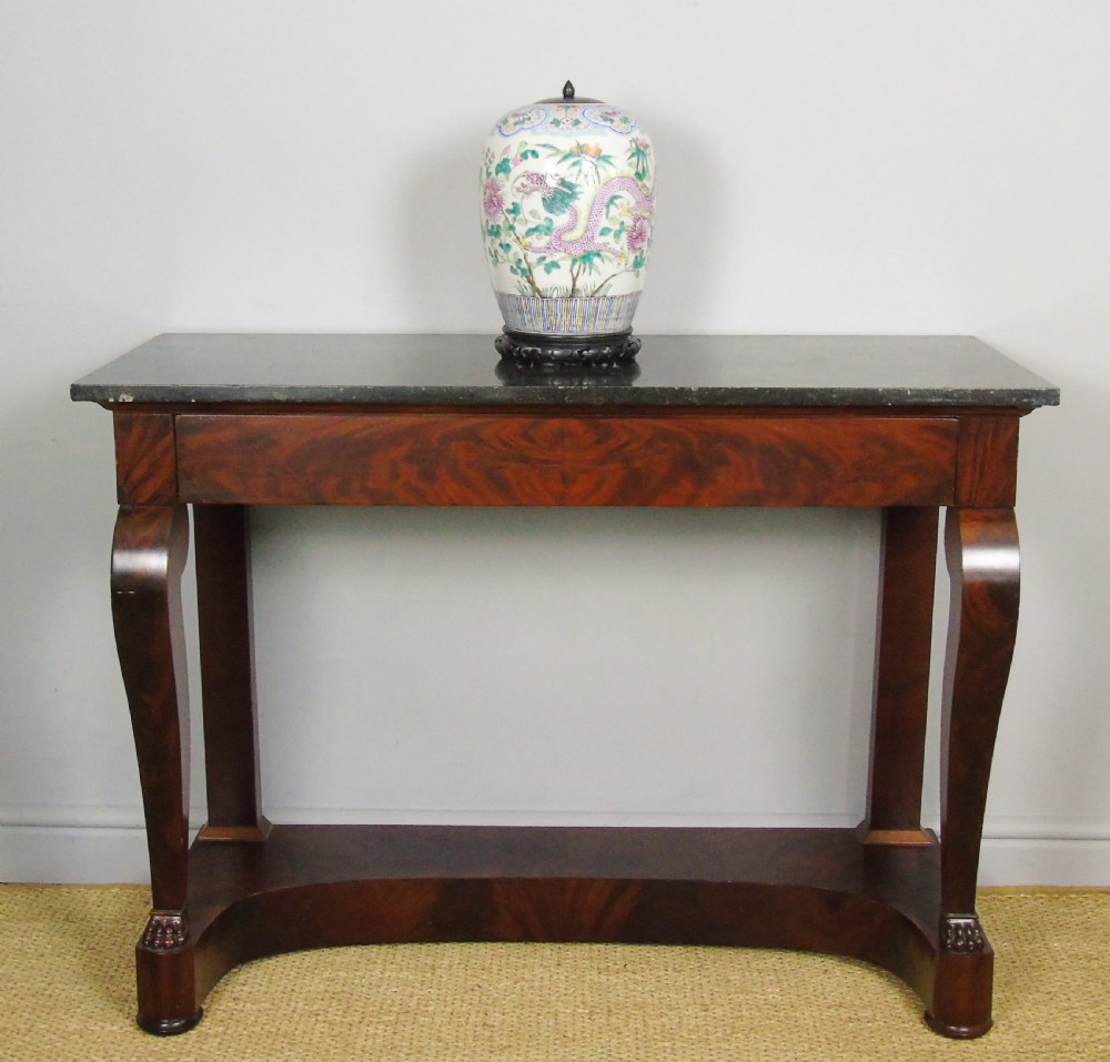 Elegant French Empire Mahogany & Marble Console Table